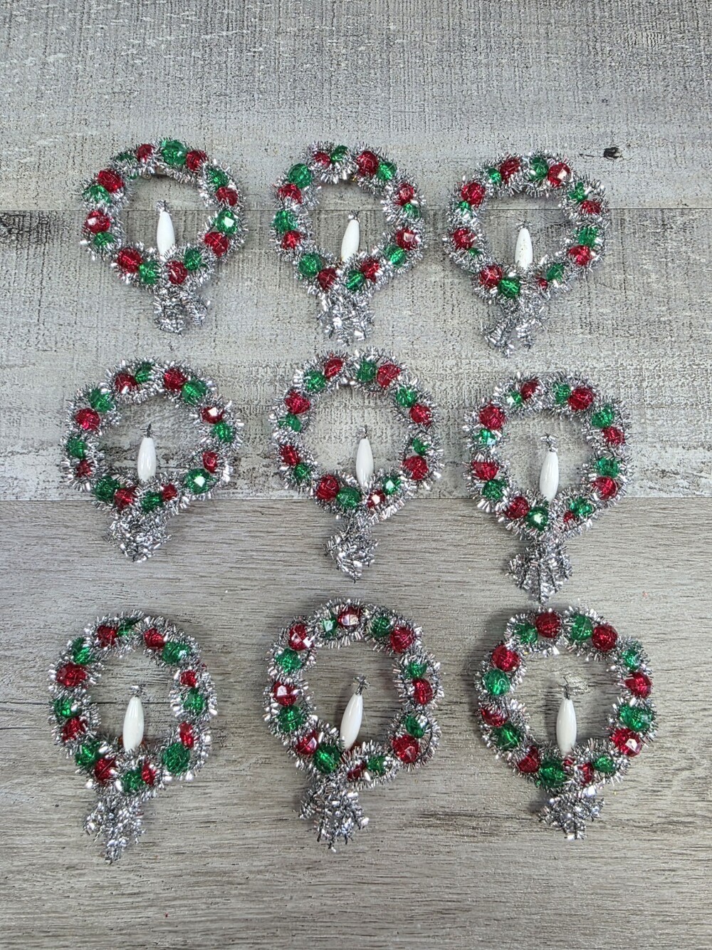Lot 12 Vintage Beaded 3" Wreath Christmas Ornaments Handcrafted 3" Matching g50